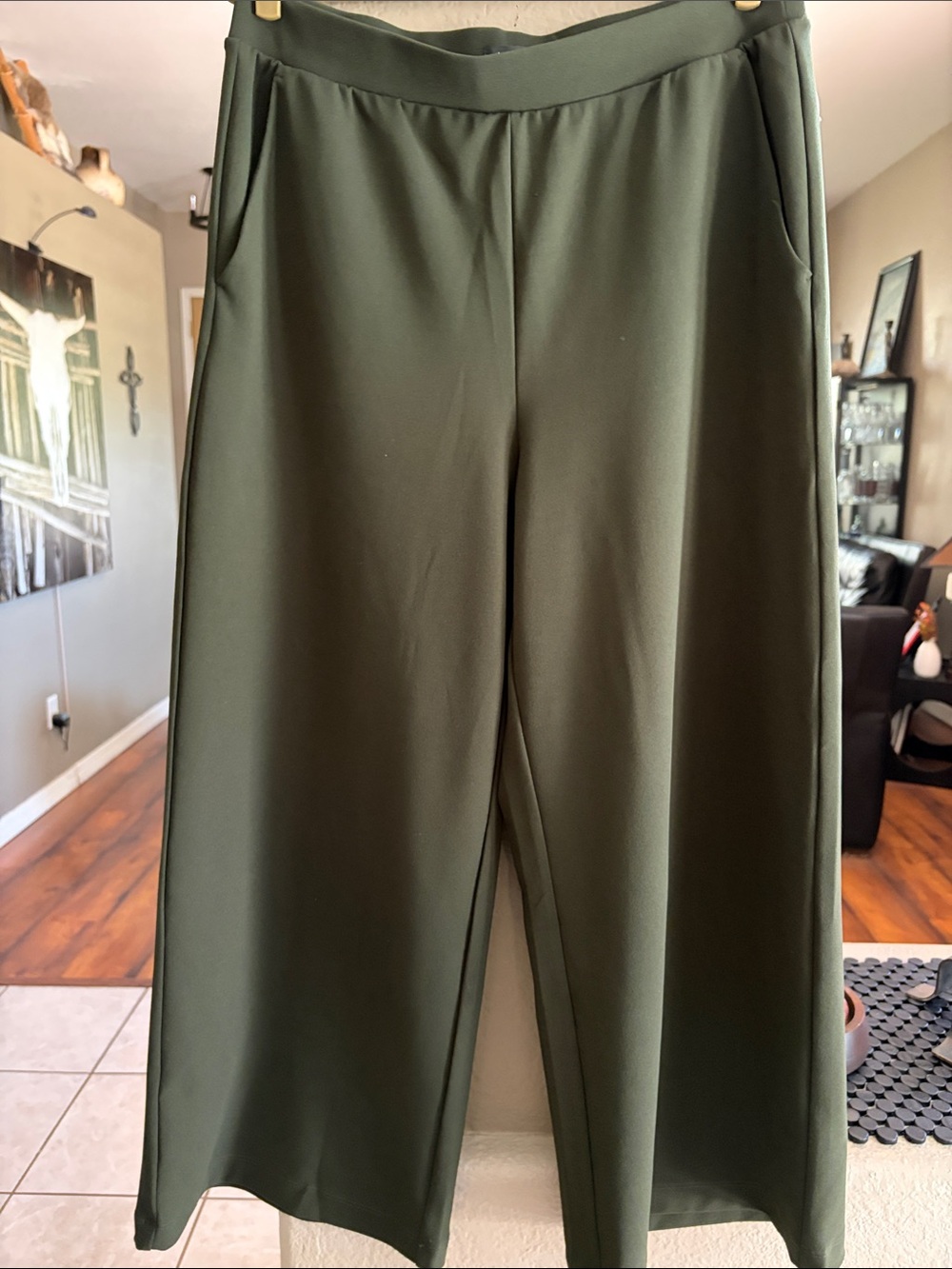 LOFT Olive Green Wide-Leg Ponte Pants